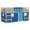 Lit mezzanine enfants avec rideaux sans matelas bleu 90x200cm 