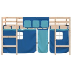 Lit mezzanine enfants avec rideaux sans matelas bleu 90x200cm 