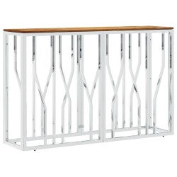 Table console argenté acier inoxydable et bois massif d'acacia 
