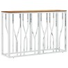 Table console argenté acier inoxydable et bois massif d'acacia 
