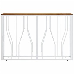Table console argenté acier inoxydable et bois massif d'acacia 