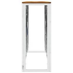Table console argenté acier inoxydable et bois massif d'acacia 