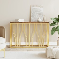 Table console doré acier inoxydable et bois massif récupération 