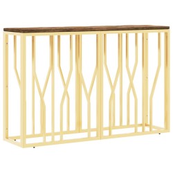 Table console doré acier inoxydable et bois massif récupération 