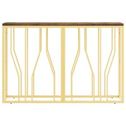 Table console doré acier inoxydable et bois massif récupération 