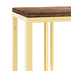 Table console doré acier inoxydable et bois massif récupération 