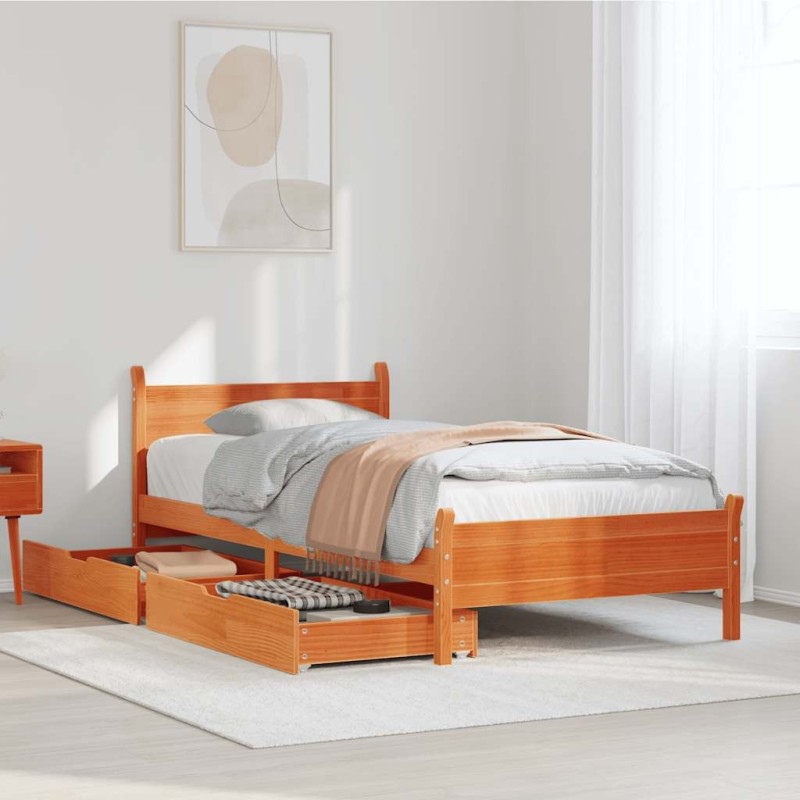 Cadre de lit sans matelas cire marron 100x200cm bois pin massif 