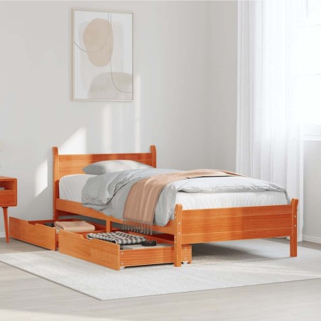 Cadre de lit sans matelas cire marron 100x200cm bois pin massif 