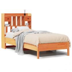 Lit bibliothèque sans matelas cire marron 75x190 cm pin massif 