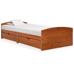 Cadre de lit avec 2 tiroirs marron miel bois de pin 90x200 cm 
