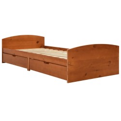 Cadre de lit avec 2 tiroirs marron miel bois de pin 90x200 cm 