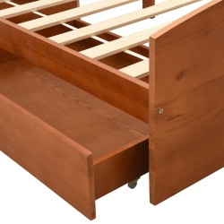 Cadre de lit avec 2 tiroirs marron miel bois de pin 90x200 cm 