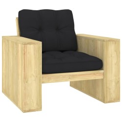 Chaise de jardin avec coussins noir Bois de pin imprégné 