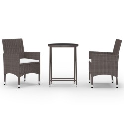 Ensemble de bistro de jardin 3 pcs poly rotin et verre trempé 