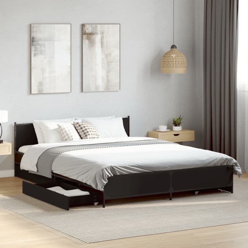 Cadre de lit avec tiroirs sans matelas noir 120x190 cm 