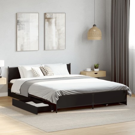 Cadre de lit avec tiroirs sans matelas noir 120x190 cm 