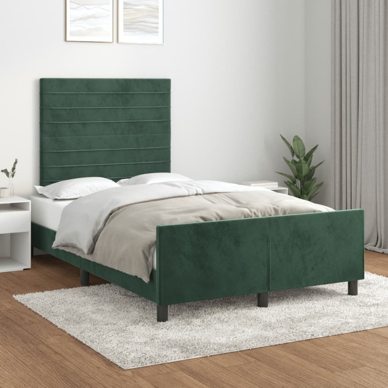 Cadre de lit sans matelas vert foncé 120x190 cm velours 