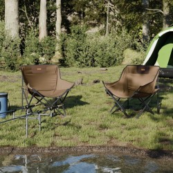 Chaise de camping avec poche pliable lot de 2 marron 