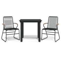 Ensemble à manger de jardin 3 pcs noir rotin PVC 