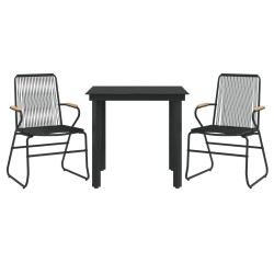 Ensemble à manger de jardin 3 pcs noir rotin PVC 