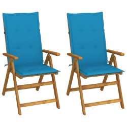 Chaises inclinables de jardin lot de 2 et coussins Bois acacia 