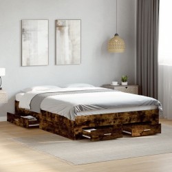 Cadre de lit avec tiroirs sans matelas chêne fumé 120x190 cm 