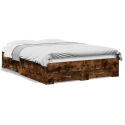 Cadre de lit avec tiroirs sans matelas chêne fumé 120x190 cm 