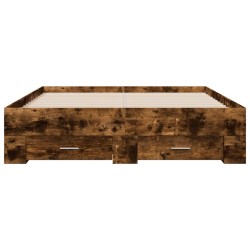 Cadre de lit avec tiroirs sans matelas chêne fumé 120x190 cm 