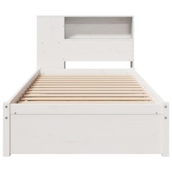 Lit bibliothèque sans matelas blanc 90x200cm bois de pin massif 