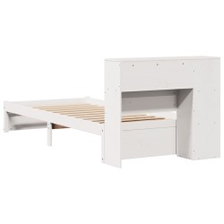 Lit bibliothèque sans matelas blanc 90x200cm bois de pin massif 