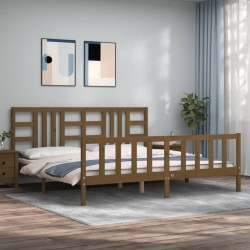 Cadre de lit sans matelas marron miel 200x200cm bois pin massif 