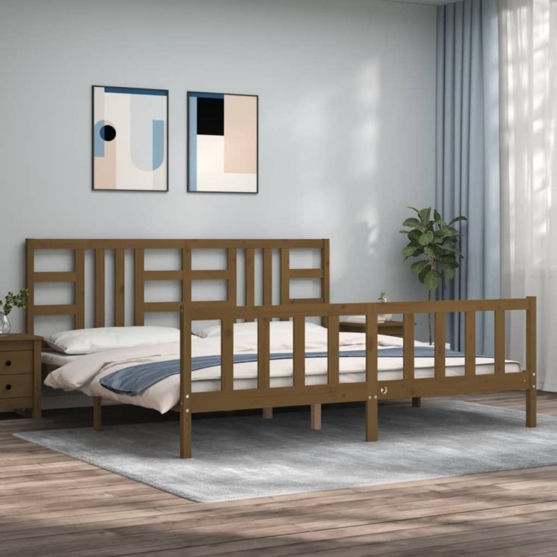 Cadre de lit sans matelas marron miel 200x200cm bois pin massif 