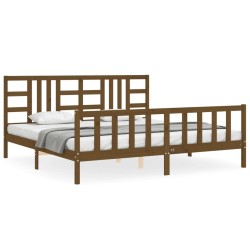 Cadre de lit sans matelas marron miel 200x200cm bois pin massif 