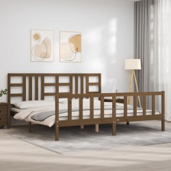 Cadre de lit sans matelas marron miel 200x200cm bois pin massif 