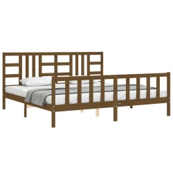 Cadre de lit sans matelas marron miel 200x200cm bois pin massif 