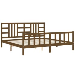 Cadre de lit sans matelas marron miel 200x200cm bois pin massif 