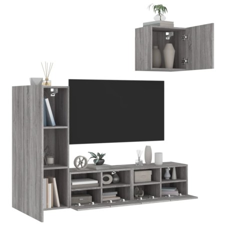 Unités murales TV 4 pcs sonoma gris bois d'ingénierie 