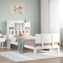 Lit bibliothèque sans matelas blanc 75x190cm bois de pin massif 