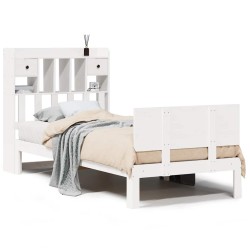 Lit bibliothèque sans matelas blanc 75x190cm bois de pin massif 