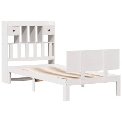 Lit bibliothèque sans matelas blanc 75x190cm bois de pin massif 