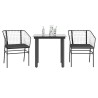 Ensemble à manger de jardin et coussins 3 pcs noir rotin verre 