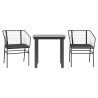Ensemble à manger de jardin et coussins 3 pcs noir rotin verre 