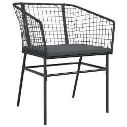 Ensemble à manger de jardin et coussins 3 pcs noir rotin verre 