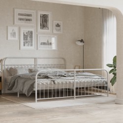 Cadre de lit métal sans matelas et pied de lit blanc 200x200 cm 
