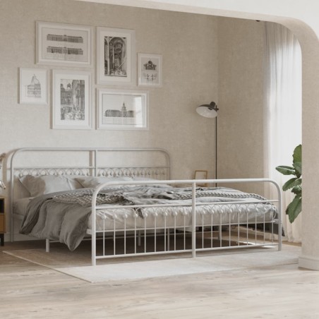 Cadre de lit métal sans matelas et pied de lit blanc 200x200 cm 