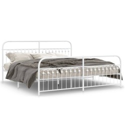 Cadre de lit métal sans matelas et pied de lit blanc 200x200 cm 