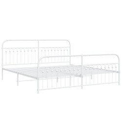 Cadre de lit métal sans matelas et pied de lit blanc 200x200 cm 