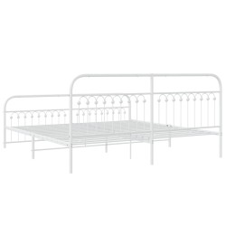 Cadre de lit métal sans matelas et pied de lit blanc 200x200 cm 