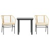 Ensemble à manger jardin coussins 3pcs marron poly rotin verre 