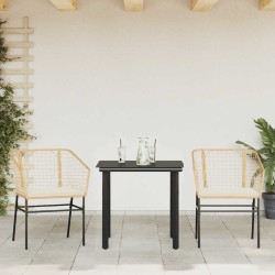 Ensemble à manger jardin coussins 3pcs marron poly rotin verre 